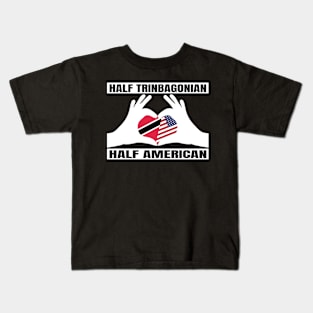 Half Trinbagonian Half American Heritage USA Roots & Trinidad And Tobago DNA Family Flag Design Kids T-Shirt